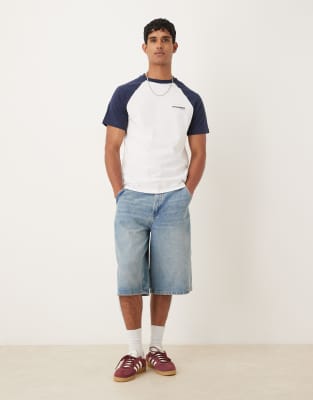 Asos Design Raglan T-shirt With Chest Graphic In White