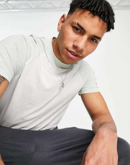 ASOS DESIGN raglan t-shirt with crew neck in off white and green - MULTI