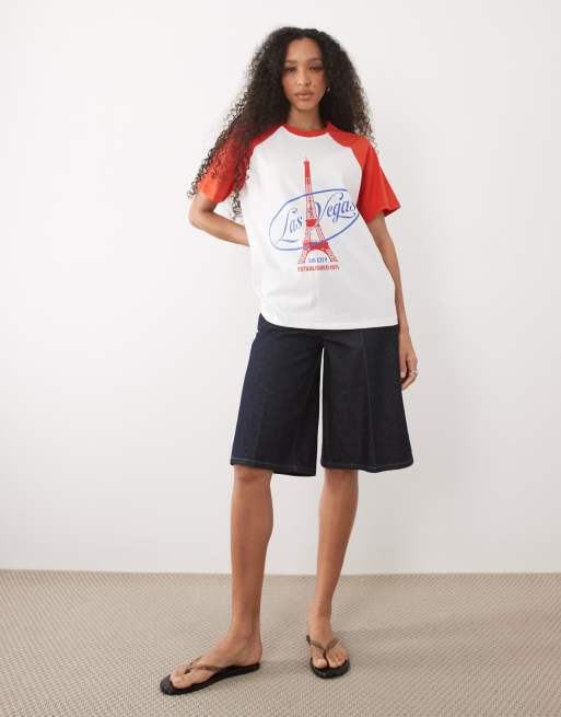 ASOS DESIGN raglan T-shirt with Las Vegas tower graphic in red and white, 2 of 4