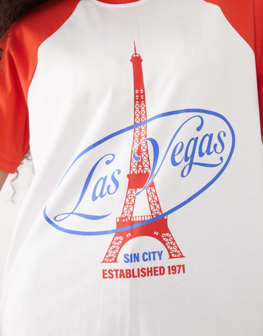 ASOS DESIGN raglan T-shirt with Las Vegas tower graphic in red and white, 3 of 4