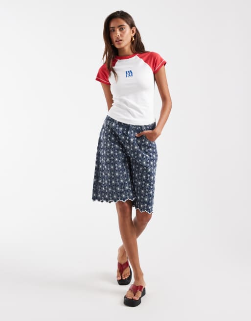 ASOS DESIGN Raglan tee with Palm embroidery in ecru and red, 3 of 4