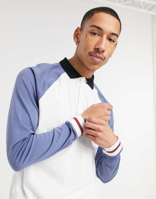 ASOS DESIGN raglan white polo shirt with contrast sleeve - WHITE | ASOS