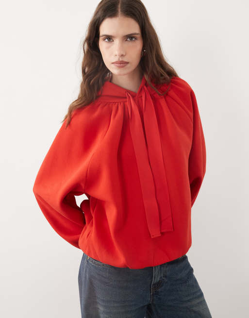 ASOS DESIGN raglanowa bluza z kapturem z wiązaniem w kolorze czerwonym, 3 z 9