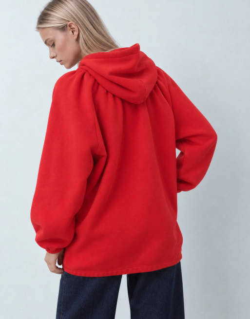 ASOS DESIGN raglanowa bluza z kapturem z wiązaniem w kolorze czerwonym, 8 z 9