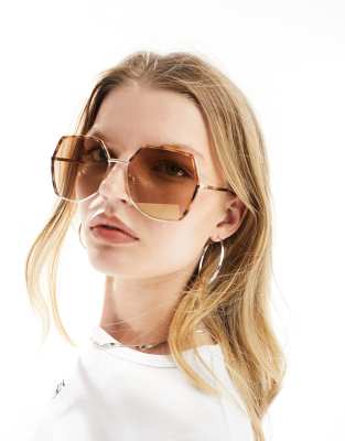 ASOS DESIGN - Rahmenlose, eckige Sonnenbrille im 70er-Stil-Goldfarben