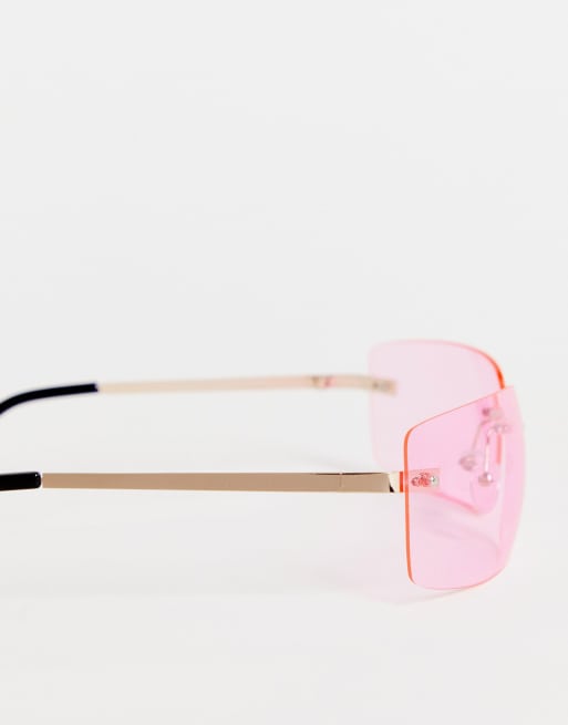 ASOS DESIGN – Rahmenlose Oversize-Sonnenbrille in Rosa im Stil der 90er im Wrap-around-Design , 3 von 4
