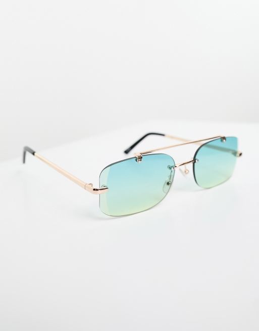ASOS DESIGN – Rahmenlose Pilotensonnenbrille in Gold mit Gläsern mit Farbverlauf, 2 von 4