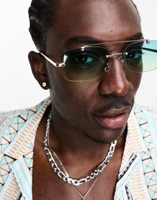 ASOS DESIGN – Rahmenlose Pilotensonnenbrille in Gold mit Gläsern mit Farbverlauf, 3 von 4