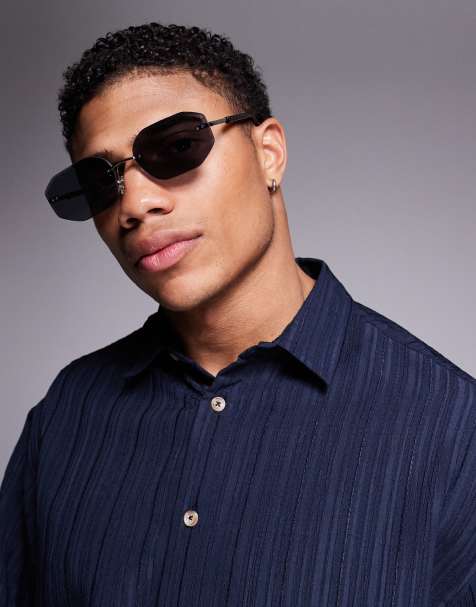 ASOS DESIGN – Rahmenlose Retro-Sonnenbrille im Stil der 90er in Silber-Optik mit schwarzen Gläsern - view 1