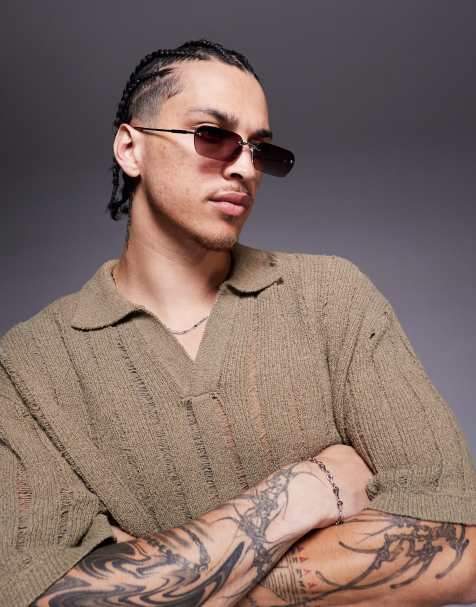ASOS DESIGN – Rahmenlose Sonnenbrille mit Ombré-Gläsern in Burgunderrot und silberfarbenen Bügeln - view 1