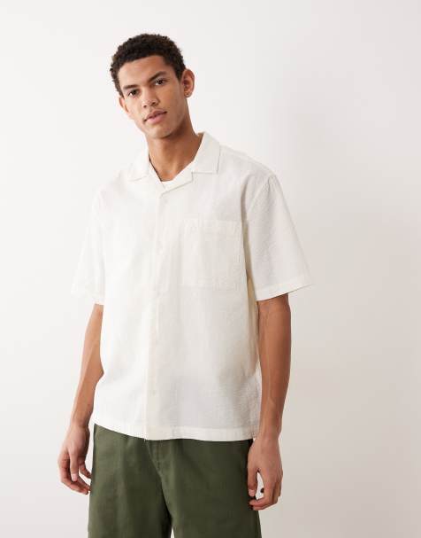 ASOS DESIGN - Råhvid afslappet skjorte i bæk-og-bølge-stof med reverskrave - view 1