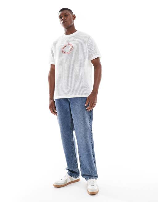 ASOS DESIGN - Råhvid afslappet T-shirt med solgrafik i bomuldsmesh , 4 af 4