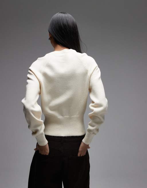 ASOS DESIGN - Råhvid cardigan i vamset strik med indsyet talje, 3 af 4