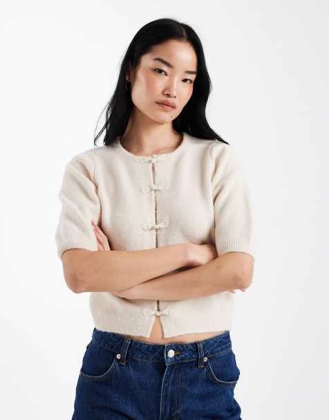 ASOS DESIGN - Råhvid cardigan i vamset strik med kinesiske knapper - view 1