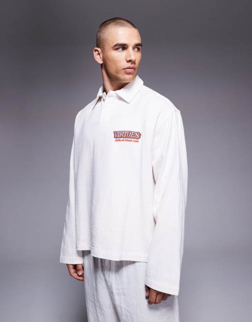 ASOS DESIGN - Råhvid firkantet oversized skjorte til at tage over hovedet med print på brystet