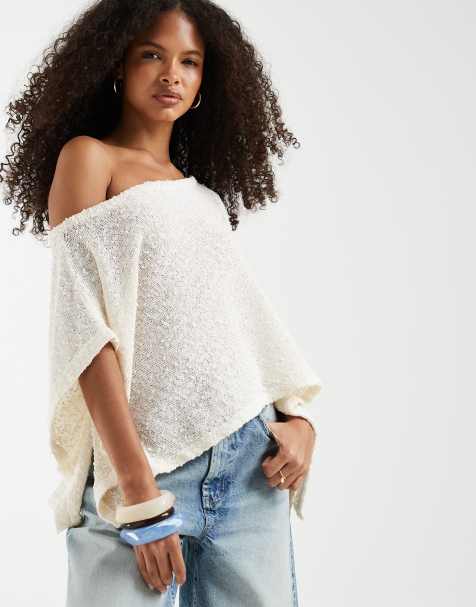 ASOS DESIGN - Råhvid gennemsigtig poncho i tekstureret strik - view 1