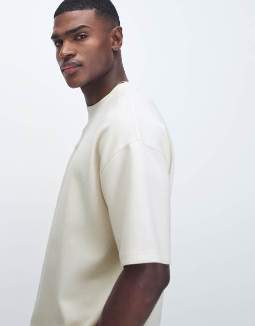 ASOS DESIGN - Råhvid kraftig oversized T-shirt med tekstbroderi, 4 af 9