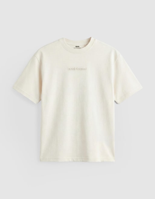 ASOS DESIGN - Råhvid kraftig oversized T-shirt med tekstbroderi, 6 af 9