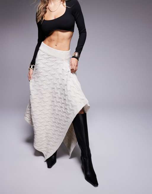 ASOS DESIGN - Råhvid maxinederdel i kabelstrik med splejset design, 4 af 5