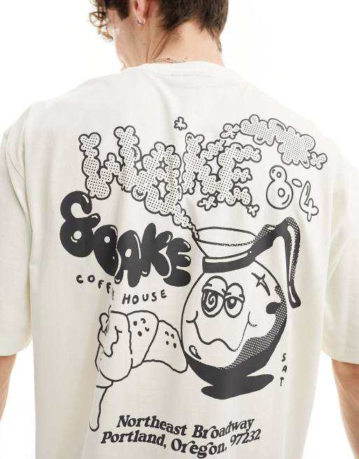 ASOS DESIGN - Råhvid og sort oversized T-shirt med skaterprint på ryggen, 3 af 4