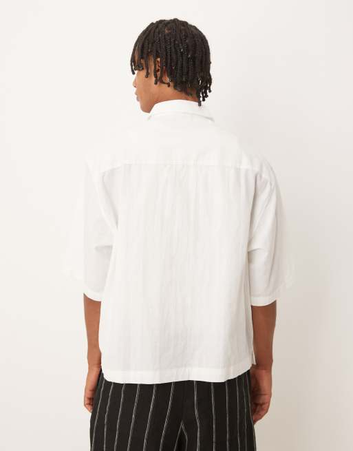 ASOS DESIGN - Råhvid oversized skjorte med tekstur og halve ærmer i firkantet pasform, 4 af 5