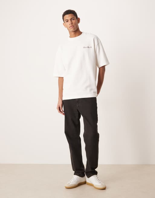 ASOS DESIGN - Råhvid oversized T-shirt i superkraftigt stof med sommerprint og tekstur, 3 af 5