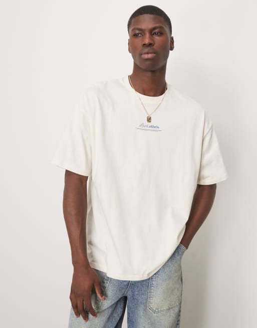 ASOS DESIGN - Råhvid oversized T-shirt med fugleprint på ryggen, 2 af 4