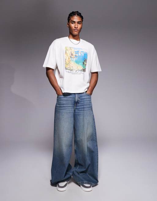ASOS DESIGN - Råhvid oversized T-shirt med landskabsprint i firkantet pasform, 2 af 4