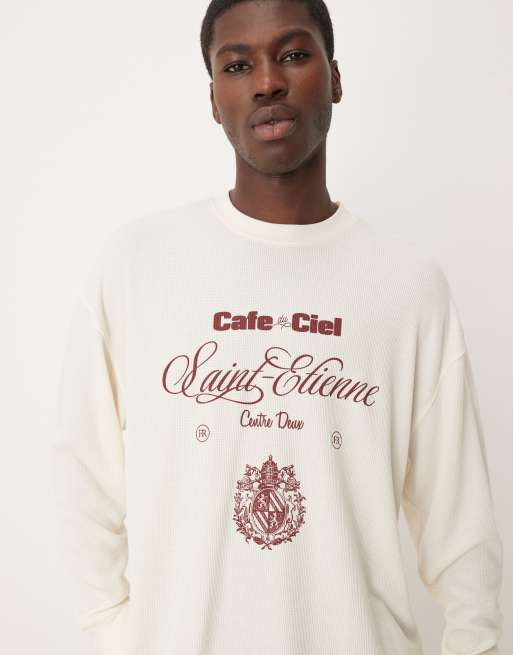 ASOS DESIGN - Råhvid oversized T-shirt med lange ærmer og tekstgrafik i kraftig vaffeltekstur , 5 af 5