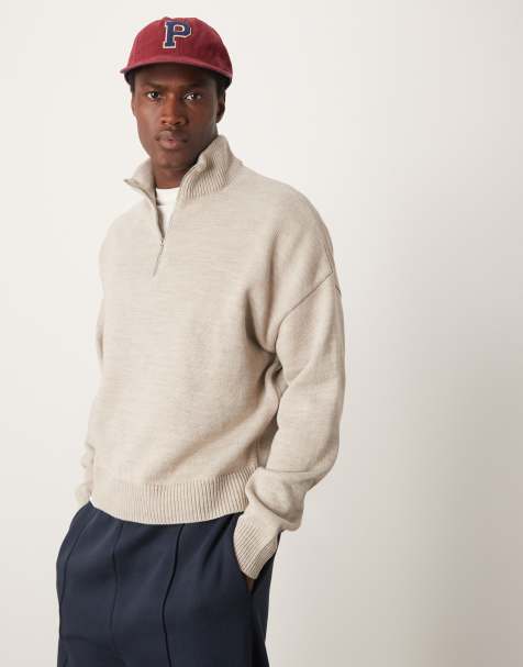 ASOS DESIGN - Råhvid oversized trøje med halv lynlås i strik i firkantet pasform - view 1