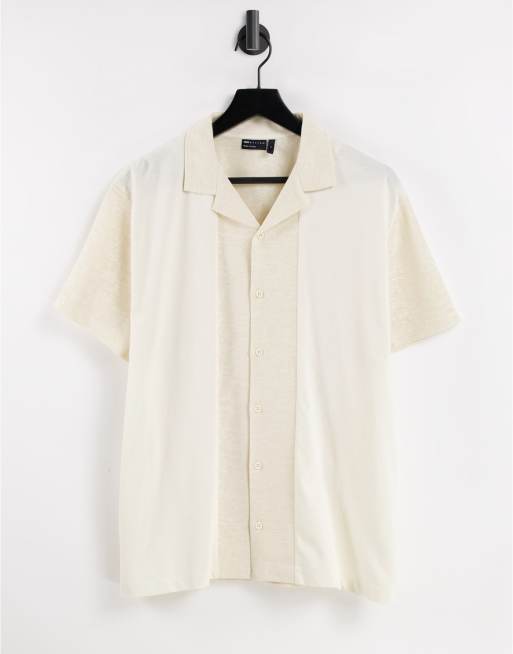 ASOS DESIGN - Råhvid polo med reverskrave og paneler i hørlignende stof