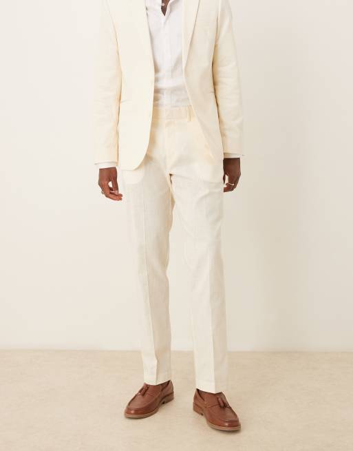 ASOS DESIGN - Råhvide slim-habitbukser i hørlook med plisseringer foran, 2 af 5