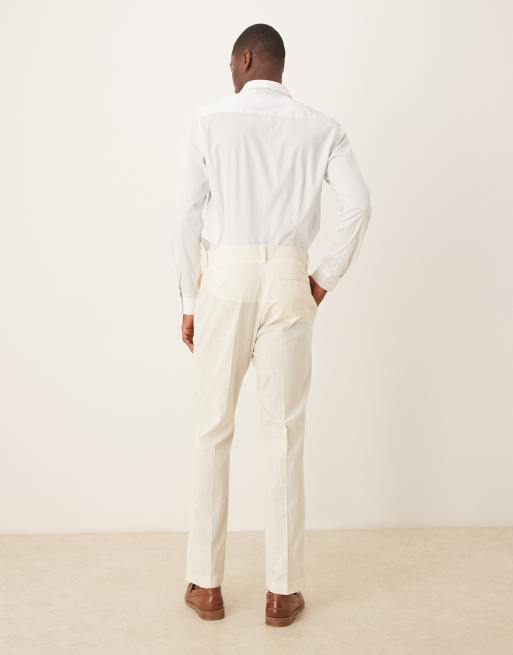 ASOS DESIGN - Råhvide slim-habitbukser i hørlook med plisseringer foran, 4 af 5