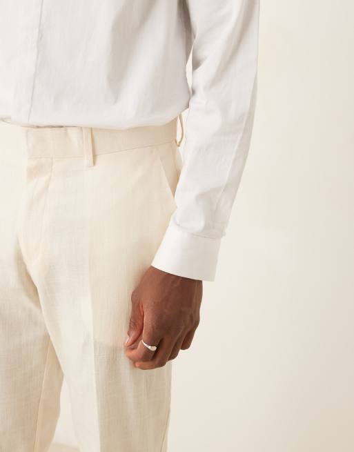 ASOS DESIGN - Råhvide slim-habitbukser i hørlook med plisseringer foran, 5 af 5