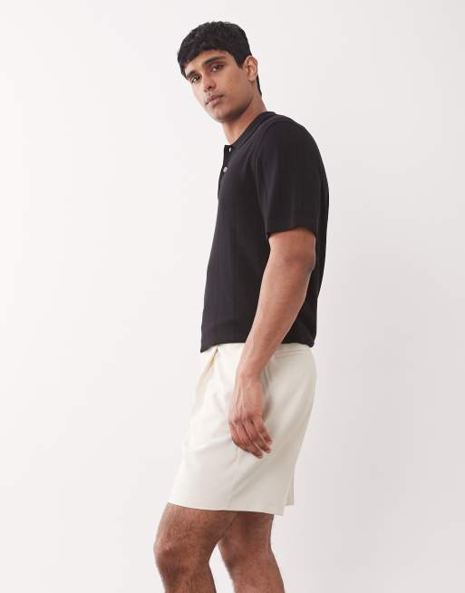 ASOS DESIGN - Råhvidmelerede skræddersyede shorts med brede ben og plisseringer, 3 af 5