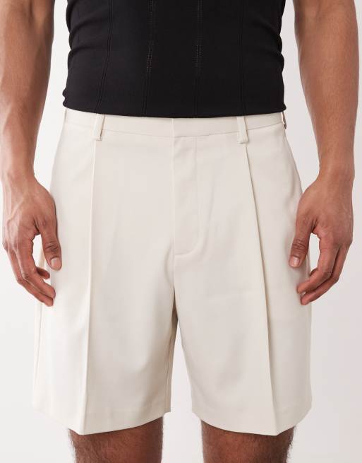 ASOS DESIGN - Råhvidmelerede skræddersyede shorts med brede ben og plisseringer, 4 af 5