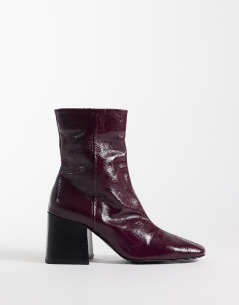 ASOS DESIGN Raiden ankelboots i mjukt läder med blockklack i burgundy - view 1