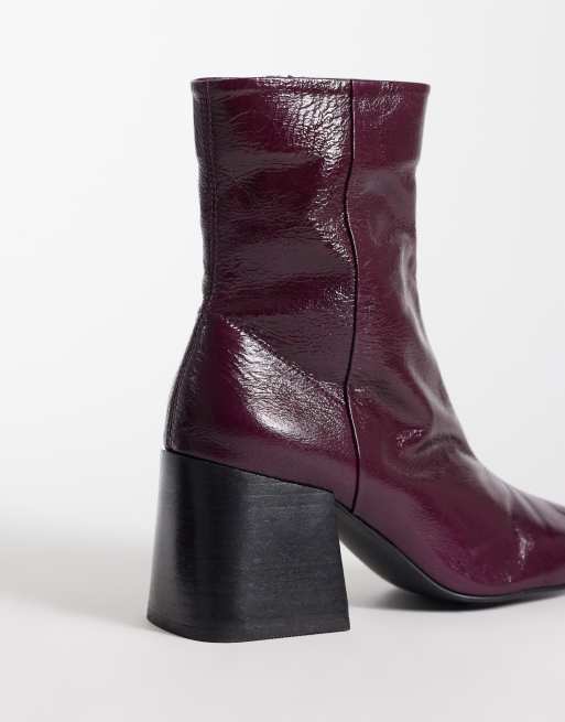 ASOS DESIGN Raiden bottines en cuir souple à talon carré bordeaux, 3 de 4