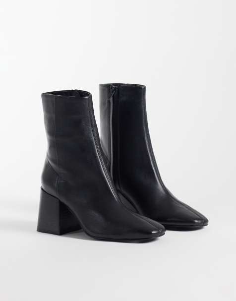 ASOS DESIGN Raiden bottines en cuir véritable à talon carré noires - view 1