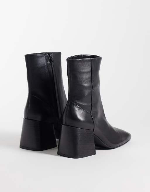 ASOS DESIGN Raiden real leather block heel ankle boots in black, 4 of 4