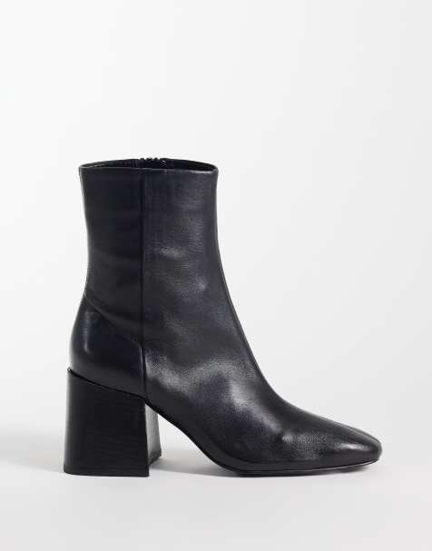 ASOS DESIGN Raiden soft leather block heel ankle boots in black - view 1