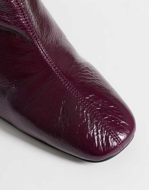 ASOS DESIGN Raiden soft leather block heel ankle boots in burgundy, 2 of 4
