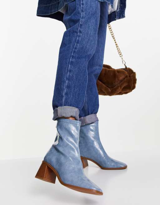 ASOS DESIGN - Raider - Enkellaarzen met halfhoge hak in blauw