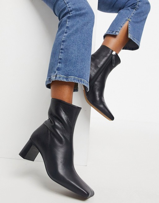 ASOS DESIGN Rain premium square toe leather boots in black | ASOS