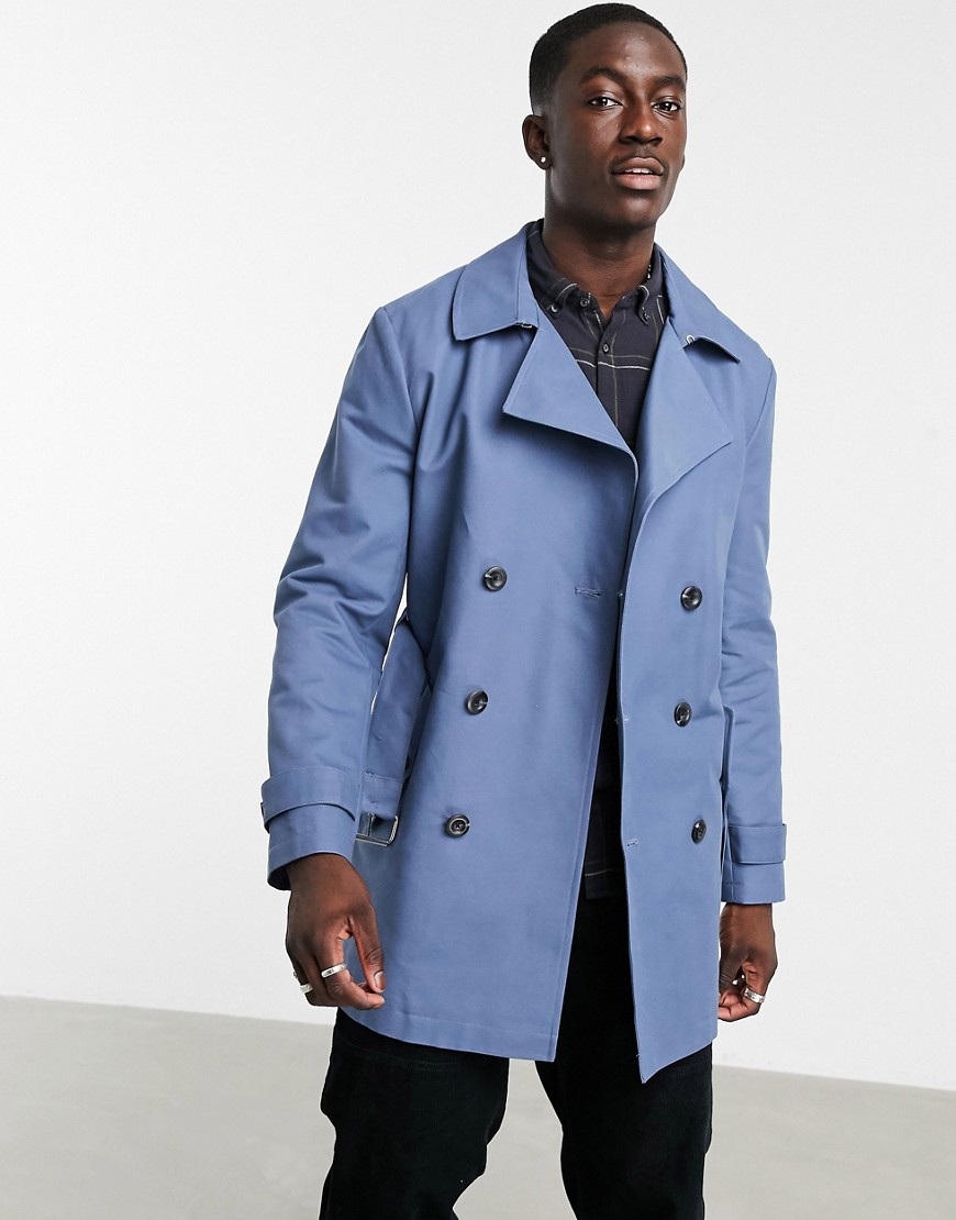 ASOS DESIGN rain resistant double breasted trench coat in blue
