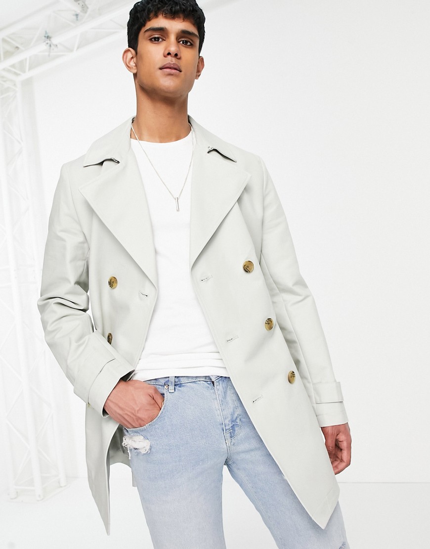 ASOS DESIGN rain resistant double breasted trench coat in gray-Grey