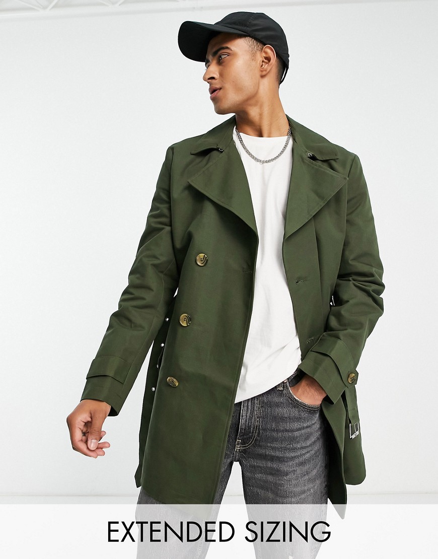 ASOS DESIGN rain resistant double breasted trench coat in olive-Green