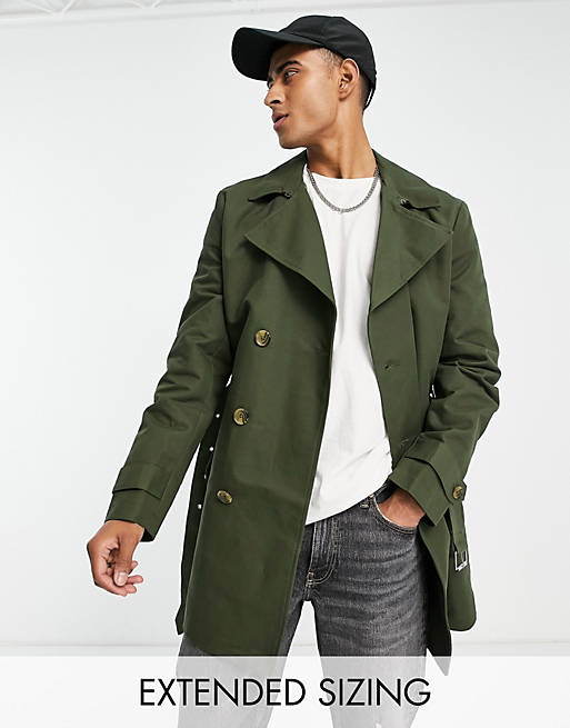 ASOS DESIGN rain resistant double breasted trench coat in olive | ASOS
