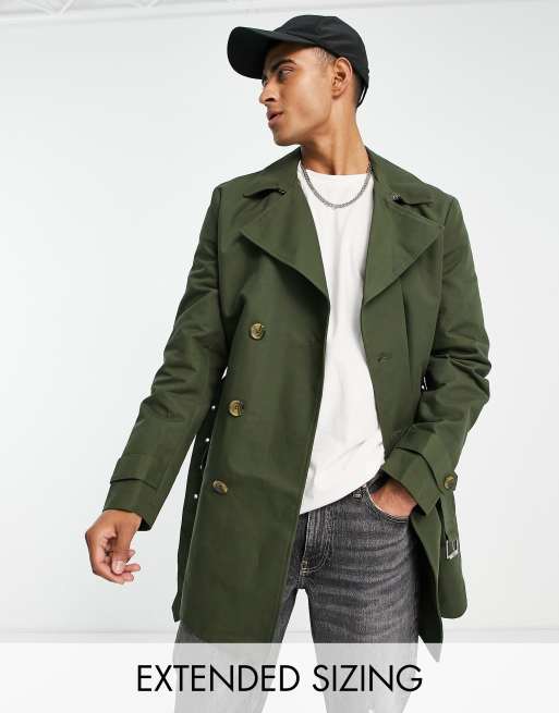 ASOS DESIGN rain resistant double breasted trench coat in olive | ASOS