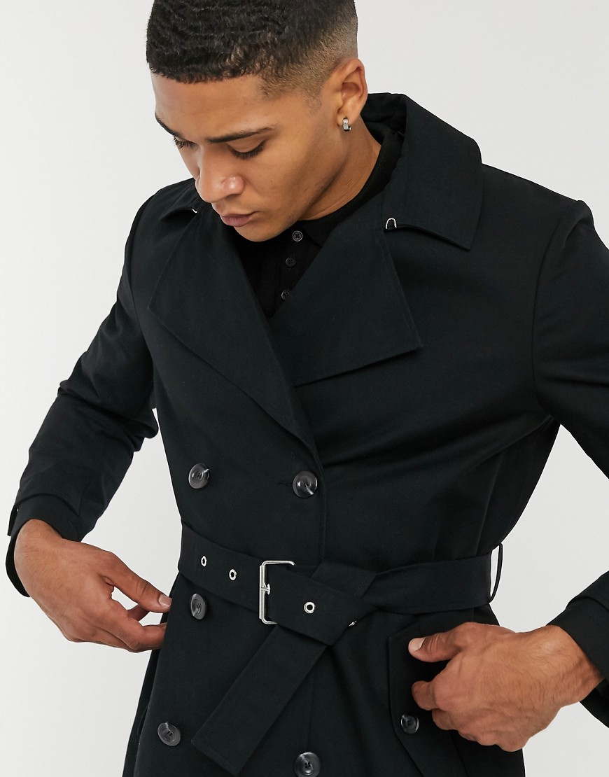 ASOS DESIGN rain resistant double breasted trench coat in stone-Black